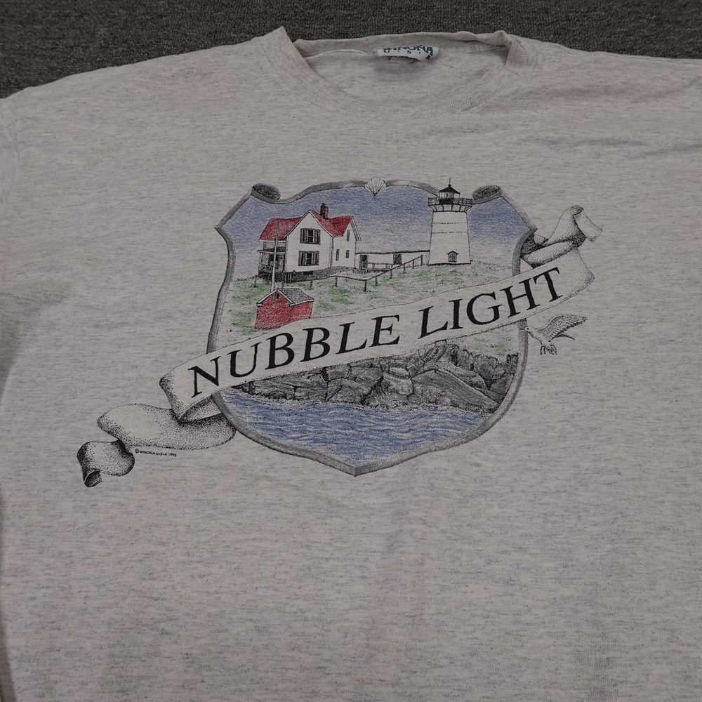 Vintage Winona Shirt Mens XL Gray Nubble Light Lighthouse Graphic Made USA 90s - Picture 2 of 14